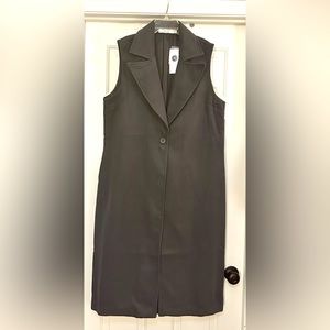 NWT Gray XXL Long 100% Polyester JUSTFAB Vest. Pockets/Stitched back slit.